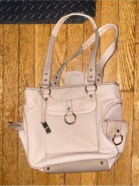 Maxx New York Beige Shoulder Bag with Pocket Detailing and Floral Lining